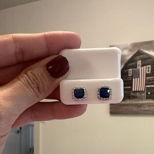 Beautiful Moissanite sterling silver saphire Blue color Stud Earrings